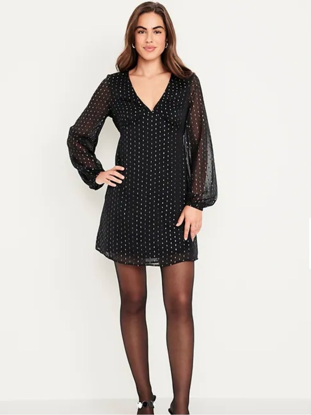Old Navy Black V-Neck Polka Dot Mini Dress